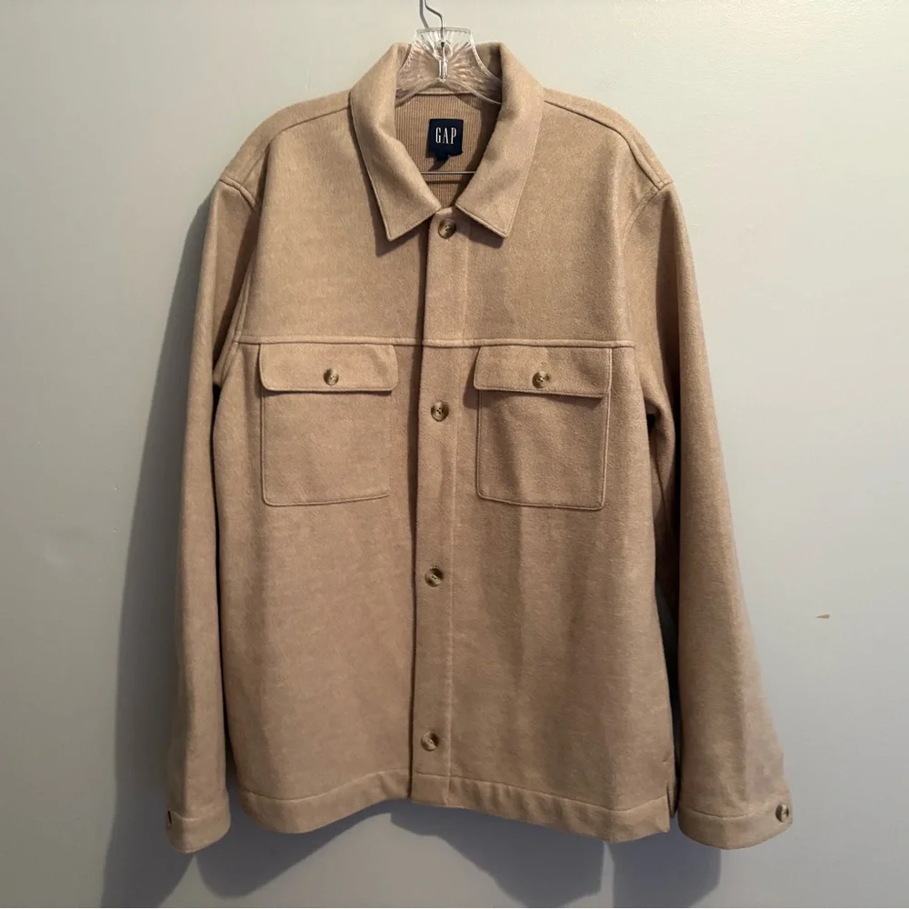 Gap Women’s Wool Blend Cream Tan Shacket Large Button Down Soft Chore Coat - Picture 9 of 15